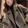 British Style Gray Coffee Suit Woolen Coat Women's Autumn and Winter Thick Loose Casual Suit
