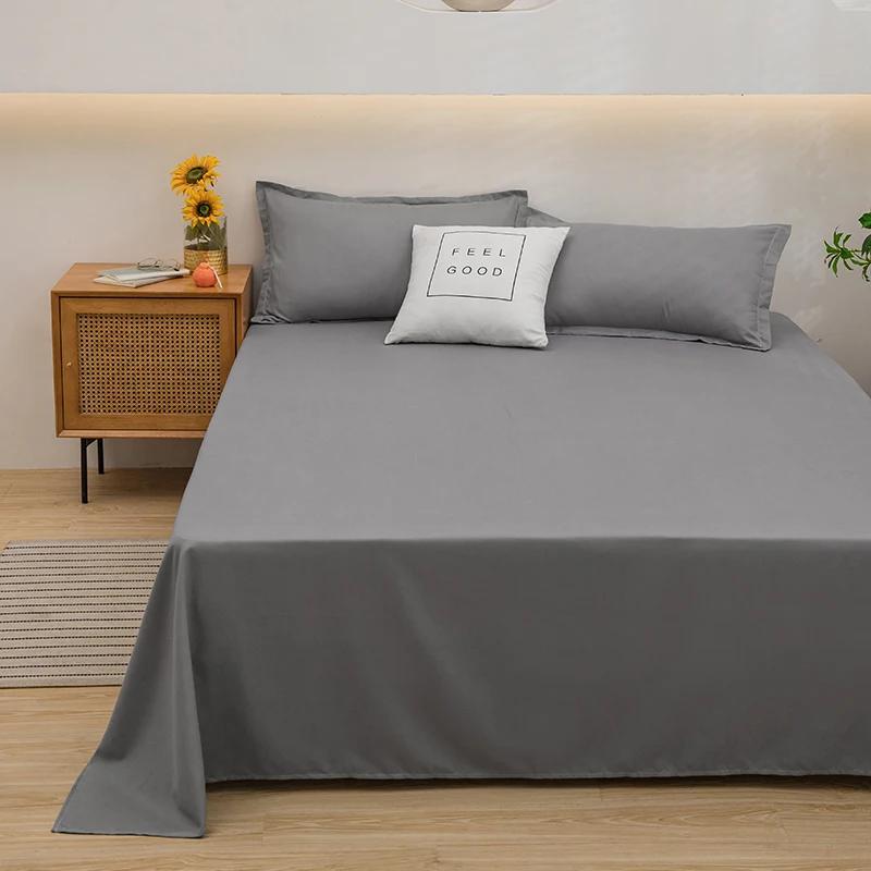 Washed Cotton Flat Bed Sheet Solid Bed Cover Single Double Queen King Size Bedsheet Linens Soft Bedspread (Pillowcase Can Order)