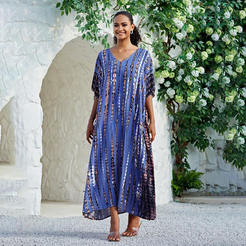 2023 Rayon V-Neck Beach Cover-Up Robe: European & American Style Vacation Swimsuit Sunscreen Shirt