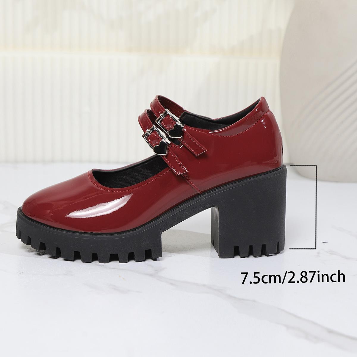 

Жіночі туфлі Мері Джейн на високих підборах жіночі 2024 зима нові з пряжкою на ремінці, круглий носок, платформа, товсті підбори, одинарні туфлі жіночі 42 бордовий