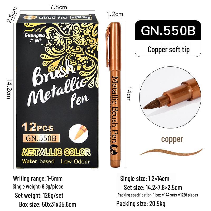GN550B Metallic Kleur Zachte Punt Markers - Goud, Zilver, Koper Borstel Graffiti Pennen