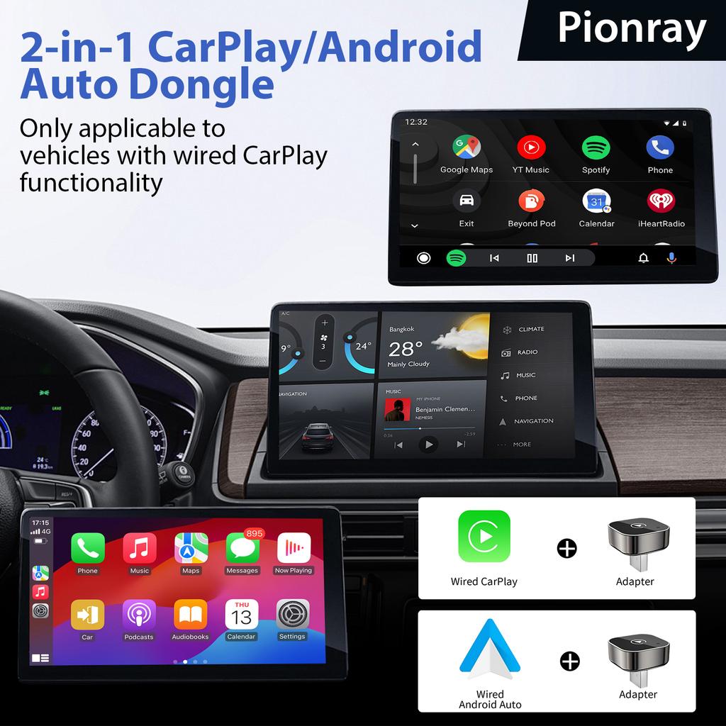 2 In 1 USB C Portable Wireless CarPlay Adapter Android Auto 5Ghz WiFi Bluetooth Car Dongle Compatible with Most Cars