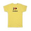 Gift T-Shirt : I Love Mozambique Flag Heart Country Crest Mozambican Expat