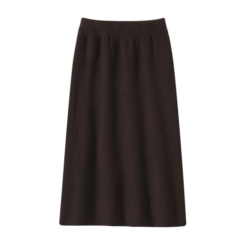 Women's Elastic High Waist Knitted Midi Skirt for Autumn/Winter - Slim Fit