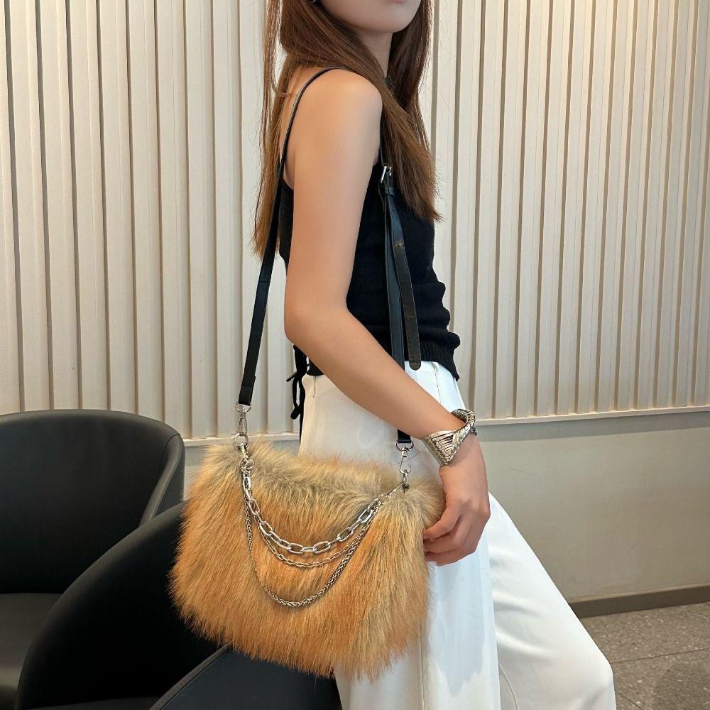 Y2k Fluffy Hobo Bags Portable Armpit Bag Elegant Fluffy Tote Bag  Party