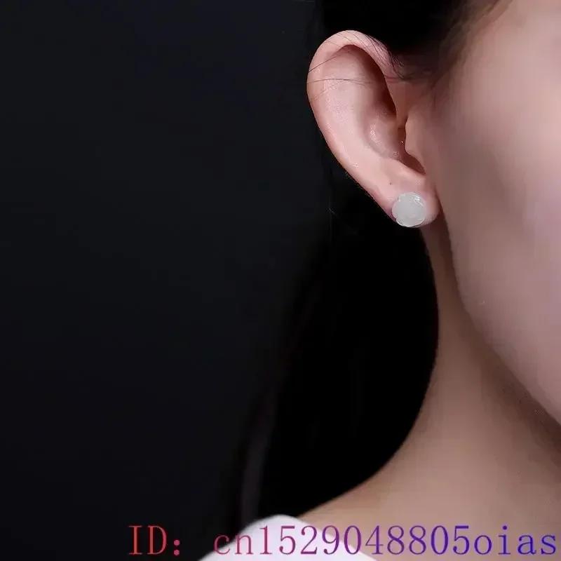 Green Natural Real Jade Rose Earrings Ear Studs Vintage Gemstone Jewelry Talismans Energy Amulet Luxury Gifts for Women Girl