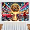 1 Piece of 2D Flat Banner  Mini Rock Theme 2D Background  Neon Lights Vintage Cars and Vinyl Records Design