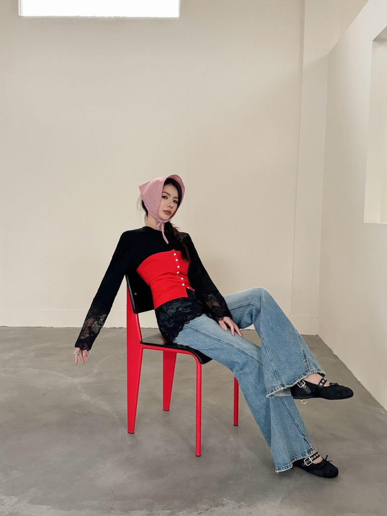 Women's Lace Crochet Patchwork Long Sleeve Casual Top - Summer/Autumn 2025