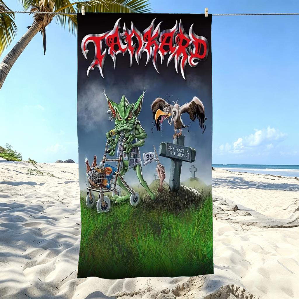 TTankard One Foot In The Grave Beach Towel Microfiber Quick Dry Teutonic Thrash Bath Towel For Pool Beach Travel Metal Fans Gift