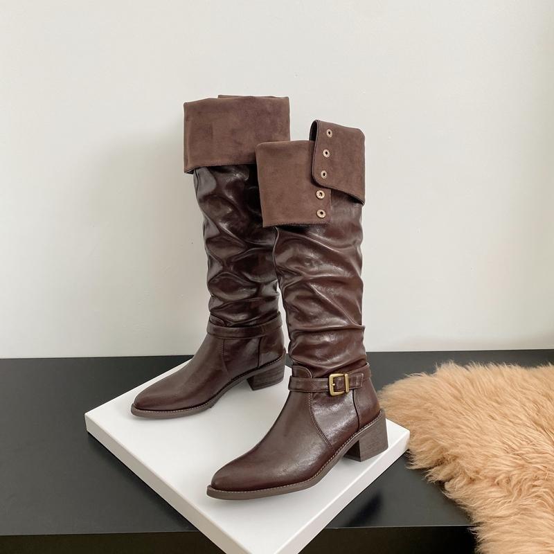 Spitze Gürtelschnalle Ritterstiefel Europäisch und Amerikanisch zwei Tragemöglichkeiten Lange Stiefel Western Cowboy Stiefel Stapelstiefel Damen