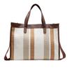 Large Capacity Canvas Bag Hand Carrying Student Class Crossbody Bag Striped Contrast Tote Bag