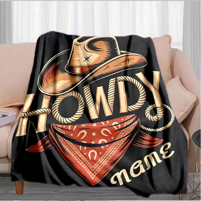 1PC Custom Name Cowboy Style Illustration Outdooor Flannel Blankets Throw Blanket All-Season Throw Gift Bedspread for Couch, Bed, Camping Holiday Birt