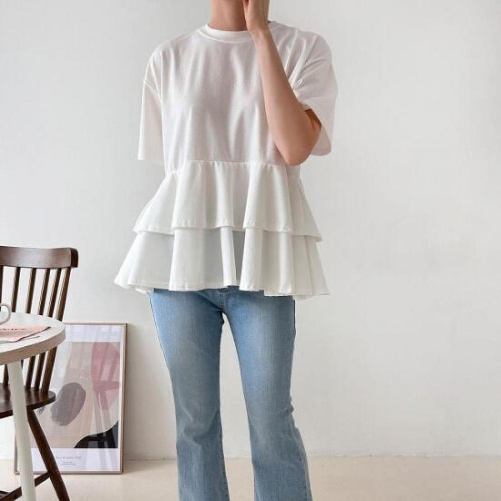 New Arrivals Open Run Women Layered Frill ShorT Sleeve T shirT
