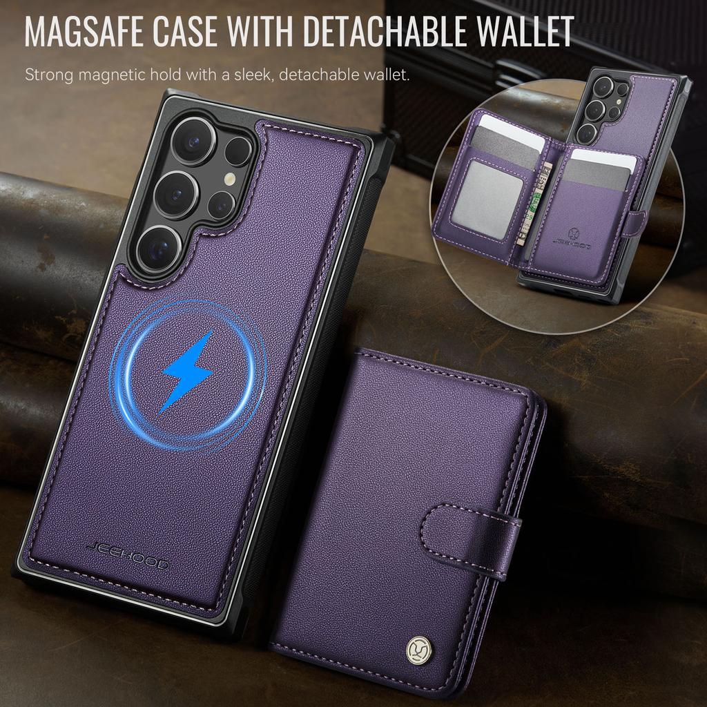 For Samsung Galaxy S23 Ultra Case JEEHOOD J09 RFID Blocking Card Holder Leather Back Phone Cover Magnetic Case