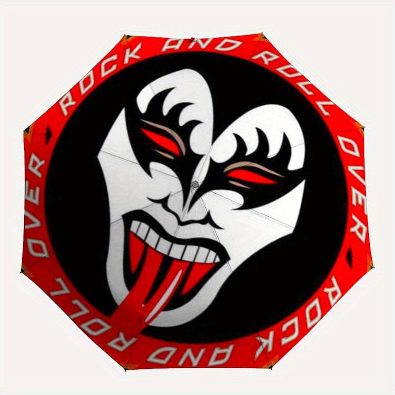 KISS Rock and Roll Naklejka na twarz Naklejka Parasol, Przenośny Kompaktowy Parasol Trójzłożony dla Mężczyzn i Kobiet Prezent