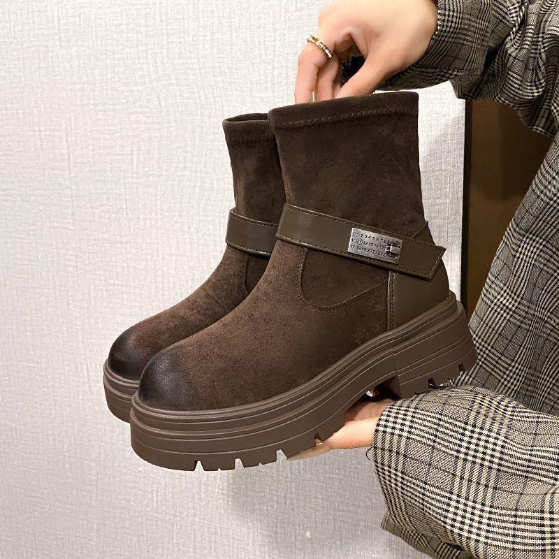 Versatile Small Man Thick-soled Retro Short Boots Martin Boots Women's New Autumn Heightening British Style Thin Boots