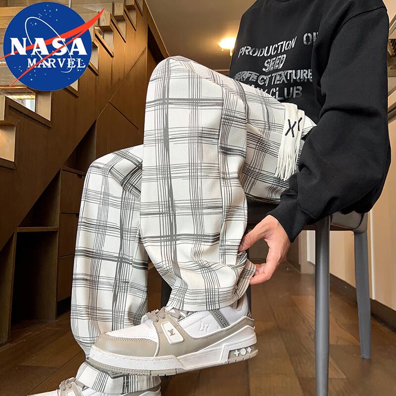 NASA MARVEL Men's Plaid Straight-Leg Casual Pants