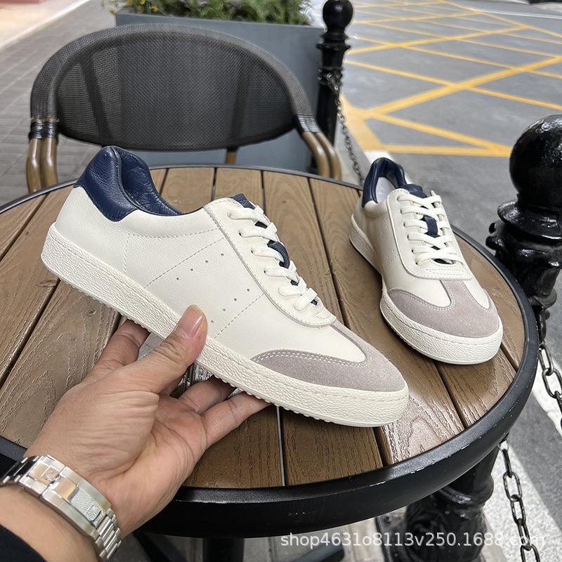 Men s shoes spring and summer men s casual soft cowhide simple versatile breathable leather white splicing 38