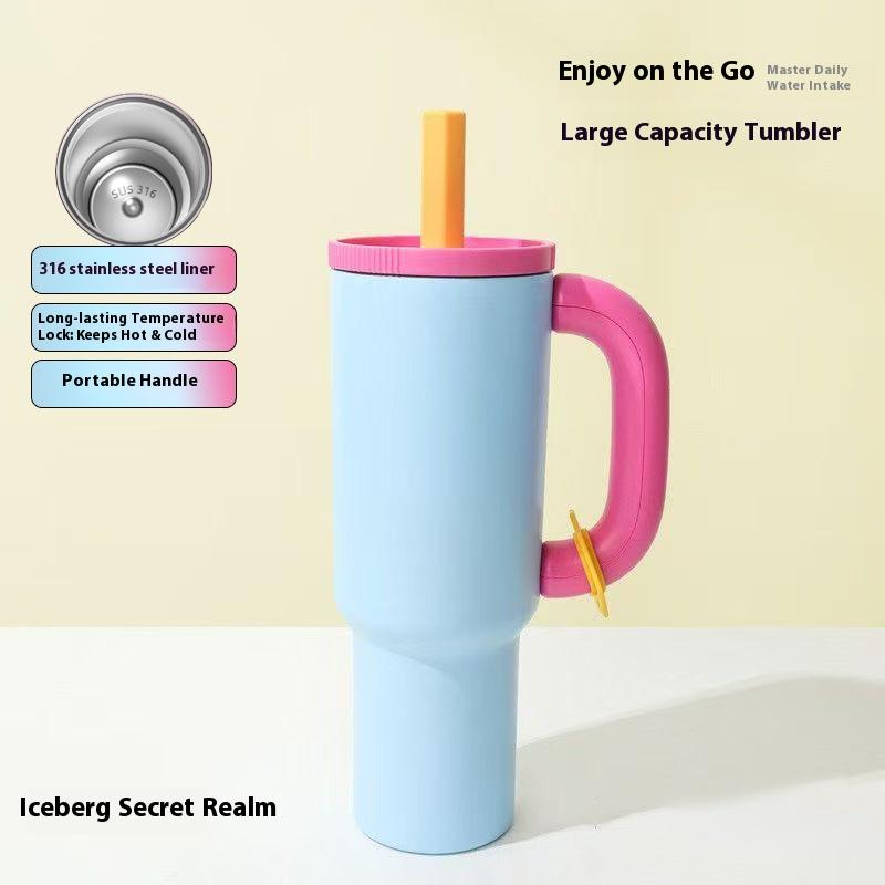 Best-selling 40oz Straw Car Cup 304 Stainless Steel Large-capacity Cold Preservation Ice Cup with Handle Insulated Cup 40oz синий