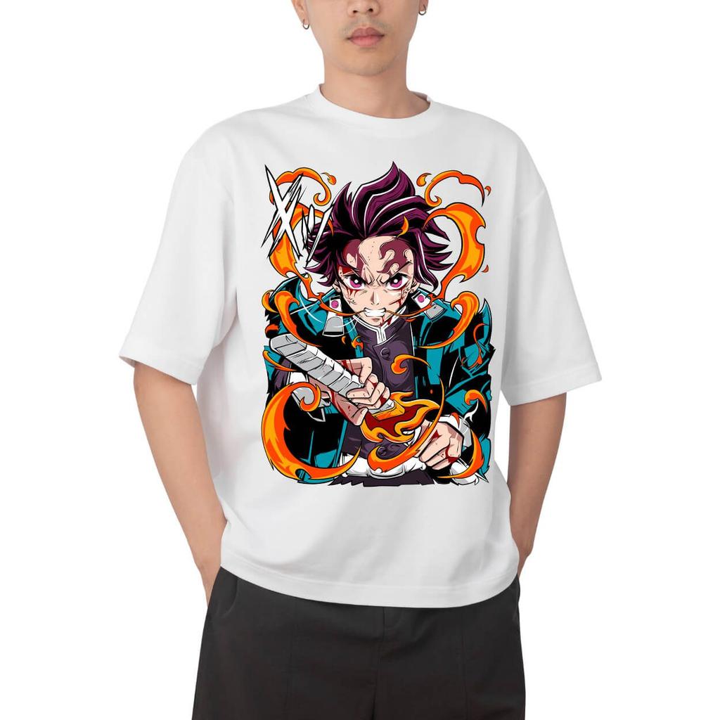Demon Slayer Tanjiro Kamado Hinokami Kagura Flame Circle Anime Print T Shirt Men 2026 Summer Casual Streetwear Oversized Cotton