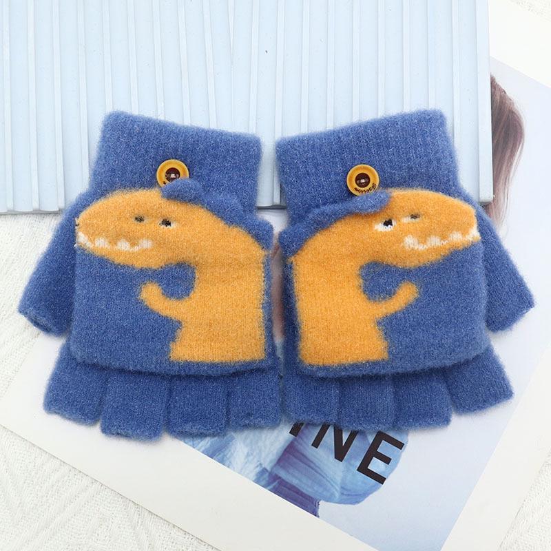 Children's Winter Wool Flip-Top Gloves - Warm, Cartoon Design for Elementary Boys & Girls