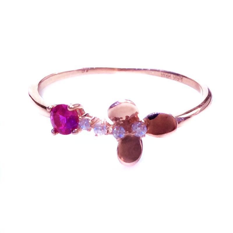 Russia 585 Purple Gold Delicate Small Petal Stone Ring Women'S Rose Gold Plated Foreign Style Live Ring