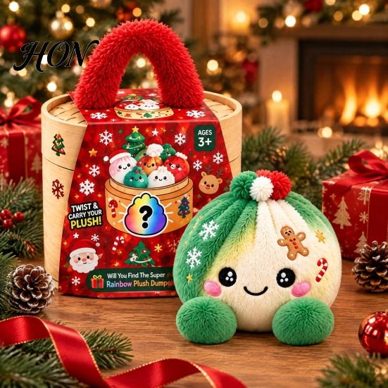 Plush Cartoon Dumpling Toy Christmas with Steamer, Stress Relief Stuffed Decoration Squeeze Toy, Steamed Bun Plushie for Holiday Soft