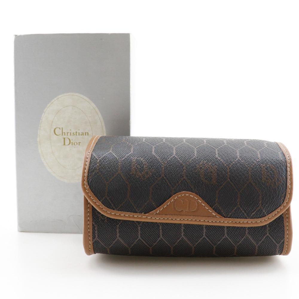Dior Honeycomb Pattern Pouch Novelty Brown PVC Unisex Used