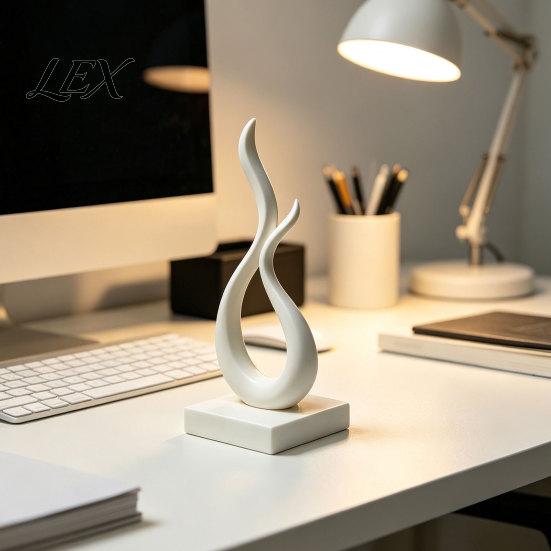 Decorative Office Desk Statues Abstract Flame Sculpture, 3D Printed Modern Minimalist Art Statue with Square Base, Unique Housewarming Gifts