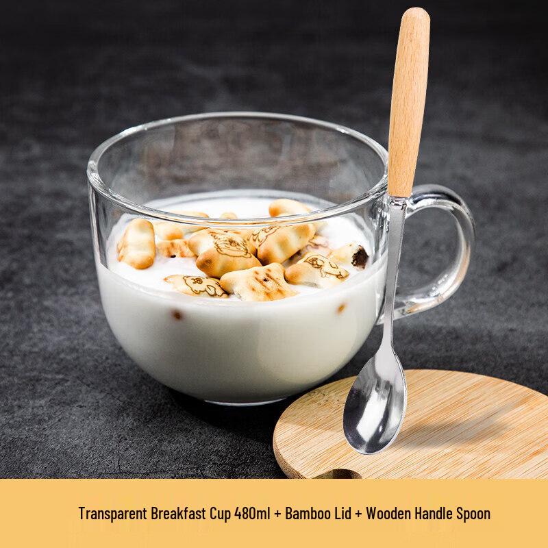 Heat-Resistant Glass Breakfast Cup with Lid & Spoon