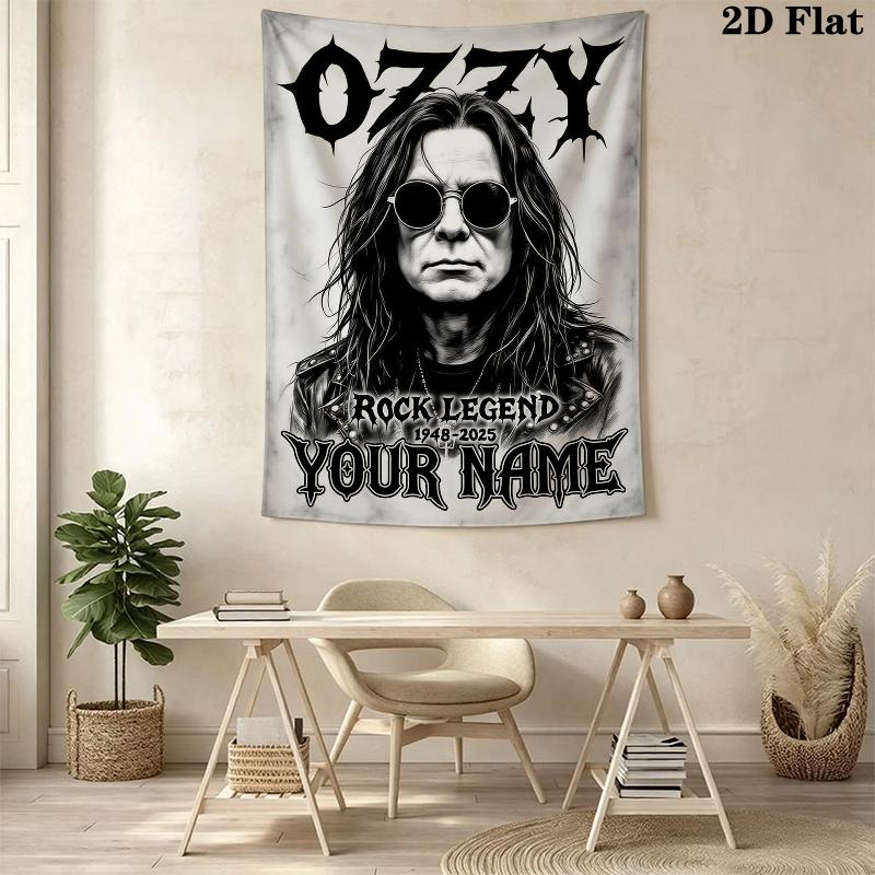 Custom Name Ozzy Osbourne Wall Tapestry Aesthetic Wall Hanging Printed Fabric Blanket Decorative Tapestries for Bedroom Living Room Home Decor