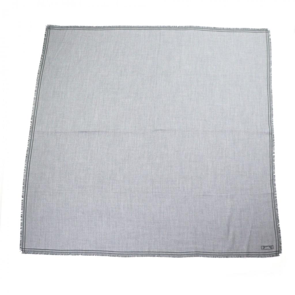 Excellent HERMES Scarf Large fringed stole gray cashmere mens Used