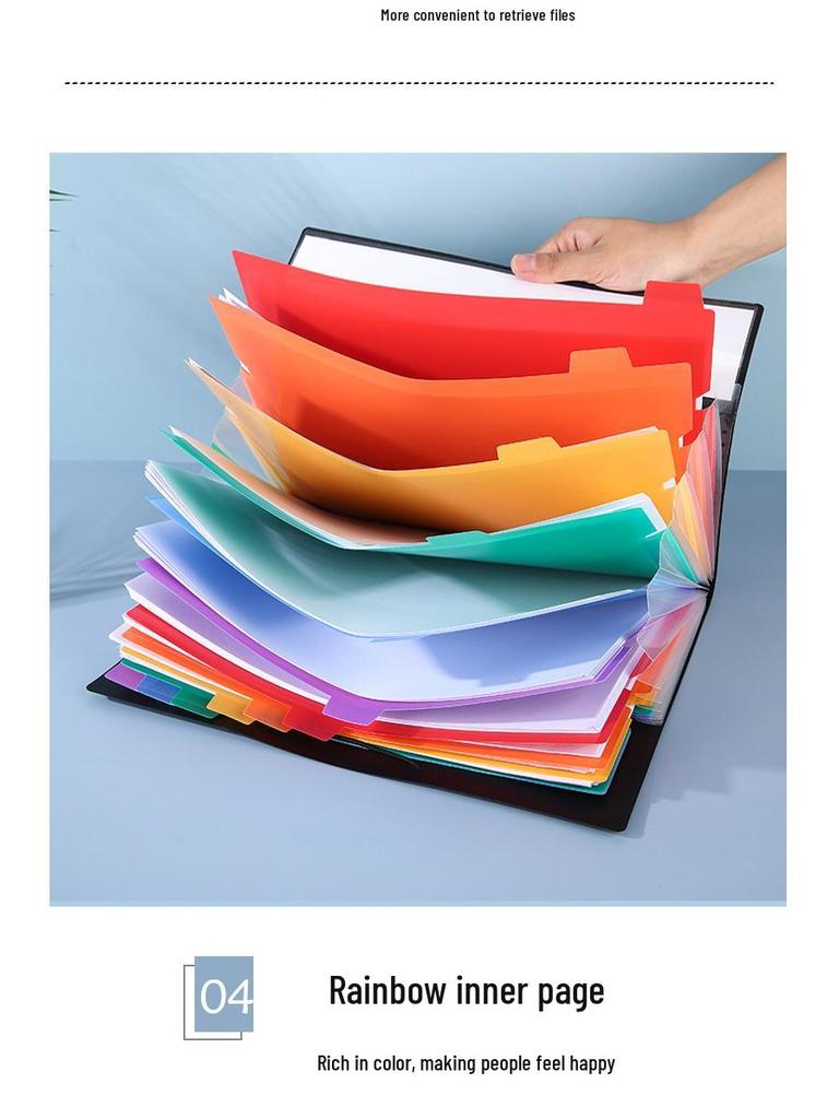 Rainbow 12-Page Accordion File Folder with String Closure - New Office Document Organizer
