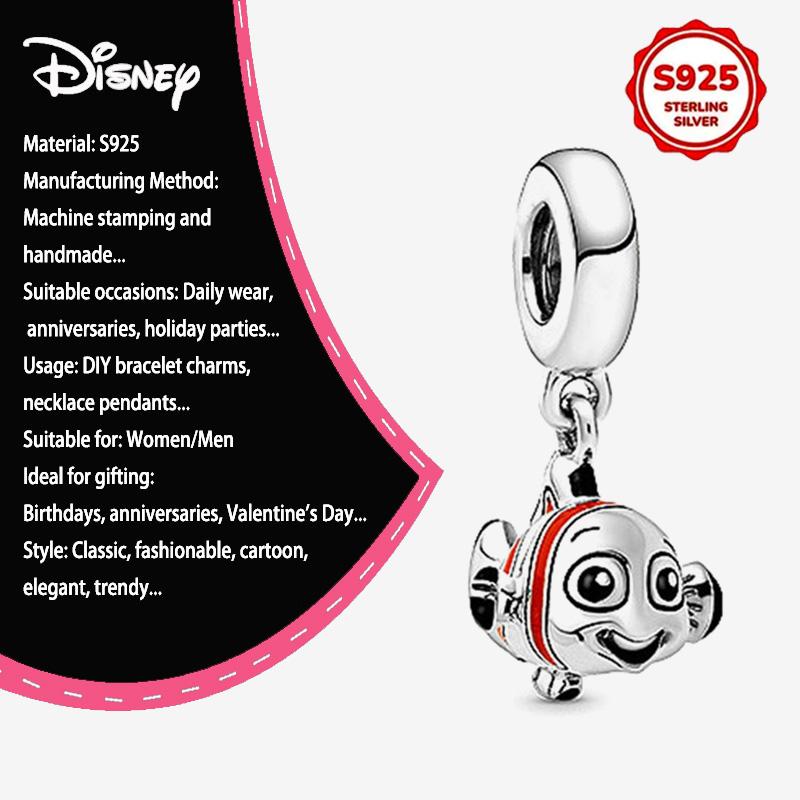 New Disney 925 Silver Winnie & Stitch Charms for Bracelet Necklace DIY Jewelry Gifts Holiday Party
