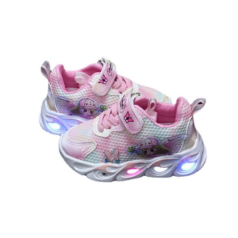 Mädchen Sportschuh Frühling Neu Kinder Freizeitschuh Mädchen LED Leuchtschuhe Mode Komfort Prinzessinnenschuhe Weichsohlige Rutschfeste Mesh Schuhe