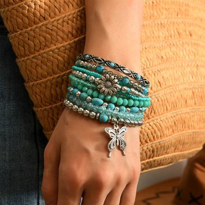 11 Bohemian Bracelets Ladies Stretch Rope Surf Bracelet Rice Bead Bracelet Set