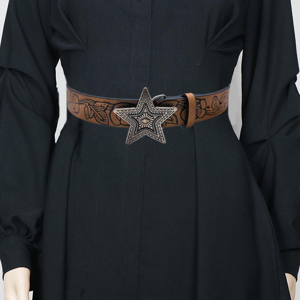 Creative PU Leather Waist Belt Adjustable Length Star Buckle Belt Girl Women Decorative Waist Belt for Coat Skirts Jeans