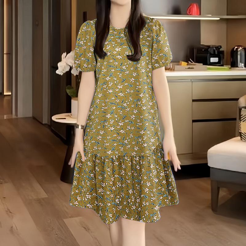 

ZANZEA Женское повседневное летнее платье с круглым вырезом и цветочным принтом, с коротким рукавом 5XL хаки