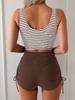 Sexy Drawstring Side High Waist Bikini Set Women Black Stripe Push Up 2 Piece Swimsuit Summer Holiday Bathing Suit