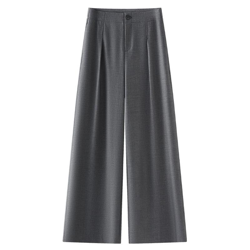 

Women s Grey Wide-Leg Suit Pants - 2025 Spring/Summer Drapey, Loose Fit, High-End Trousers Large серый