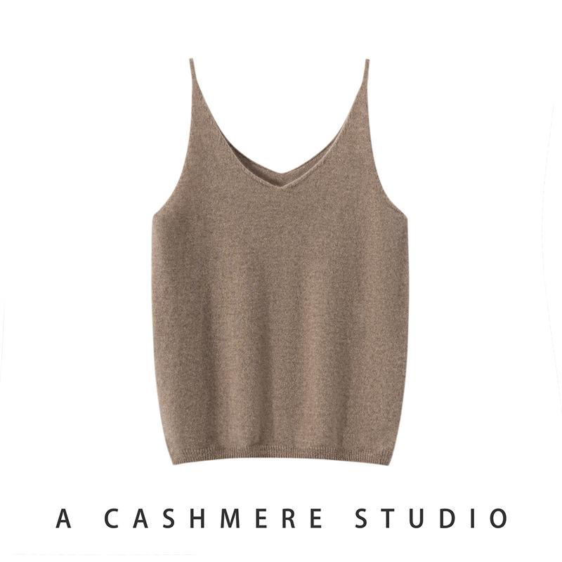 Women's 100% Pure Cashmere Thin Strap Camisole - Versatile Autumn/Winter Knit Pullover