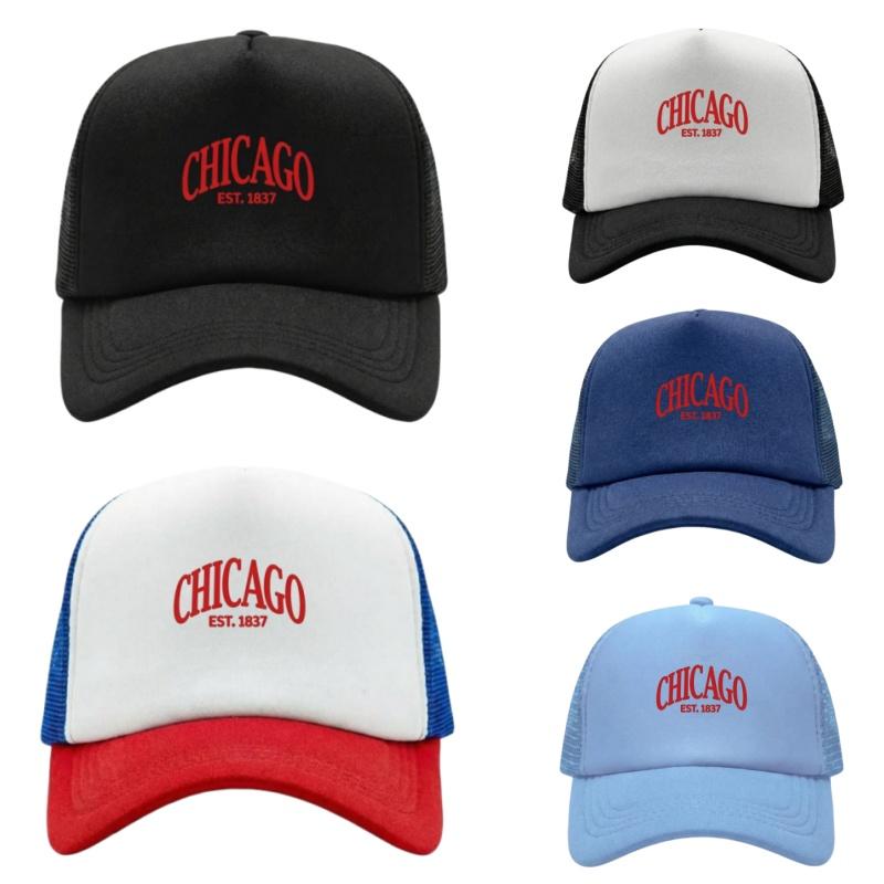 Chicago Printed Adjustable Baseball Cap Classic Snapback Dad Hat Breathable Mesh Hat Golf Fishing Outdoor Sun Cap