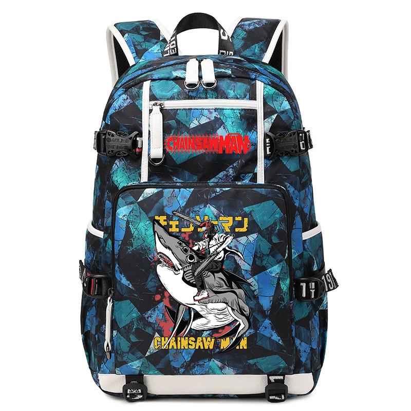Zaino da Studente con Stampa Anime Motosega Grande Capacità Borsa Scolastica Casual per Bambini Adolescenti
