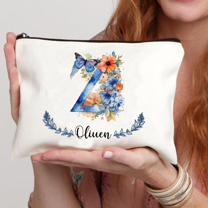 Personalized Name Butterfly Cosmetic Case Art Gift for Bridesmaid Teachers Friends Women Makeup Bag Bachelorette Party Gift