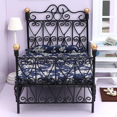1/12 Dollhouse Bed Photography Props DIY Scene Bedroom Micro Mini Pretend Play