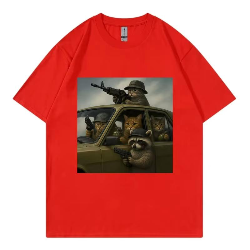 Funny Cat Gang Graphic T Shirts Men Women Vintage Fashion Short Sleeve T-shirts High Quality Cotton Oversized T-shirt Streetwear