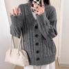 Autumn and winter wide and thin high-end medium and long knitted cardigan lazy wind soft waxy thickened v-neck sweater jacket women