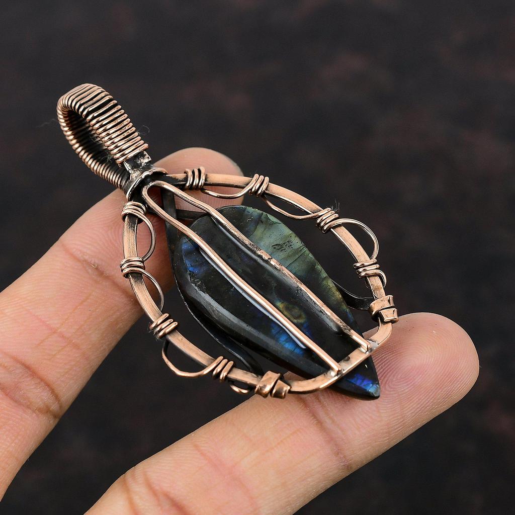 Labradorite Pendant Copper Wire Wrapped Pendant Handmade Gemstone Pendant Labradorite Copper Jewelry Anniversary Gift Wire Wrapped Jewelry