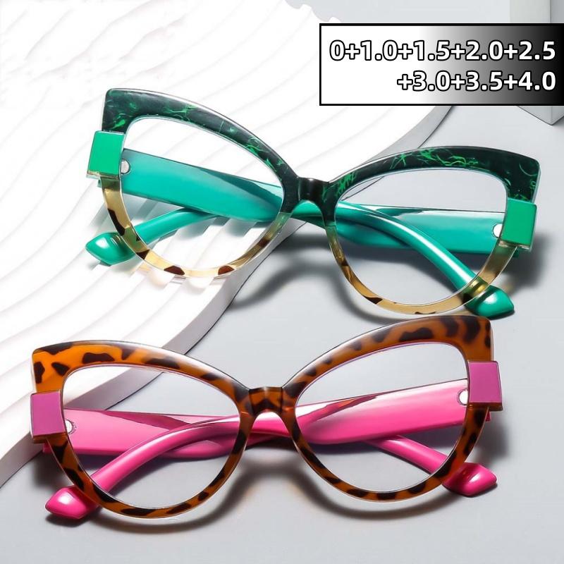 Personalized Large-Framed Color-Blocked Cat Eyes Reading Glasses Blue Light Blocking Eye Protection Travel Beach Eyeglasses