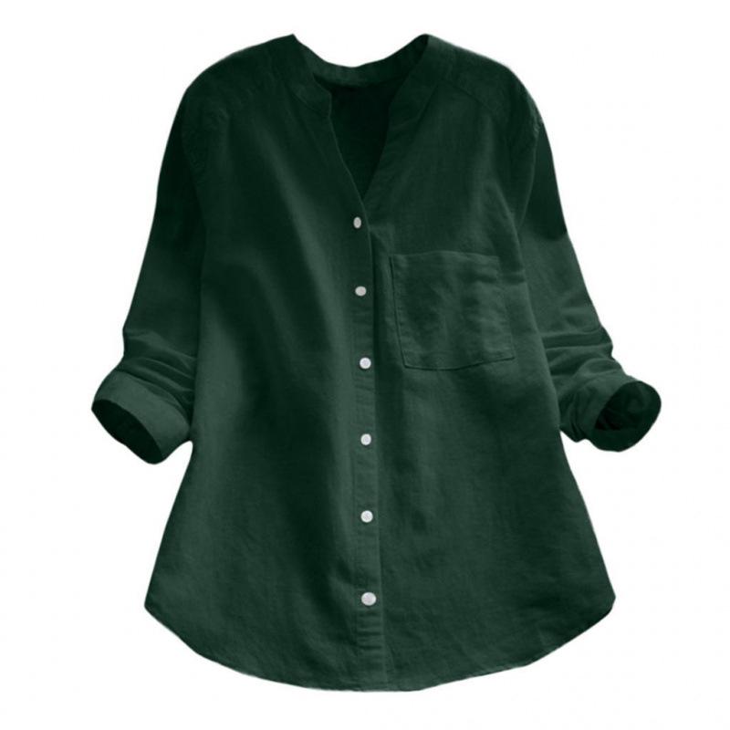 2024 New Spring & Autumn Retro Cotton Linen Loose Solid Color Casual Shirt
